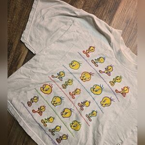 Vintage Warner Bros 1995 Looney Tunes Cropped Tweedy Bird Shirt Size Small